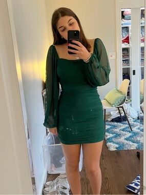 Princess Polly Dark Green Ruched Long Sleeve Dress